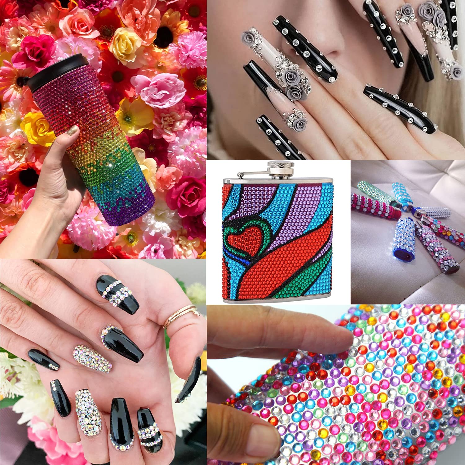 Flat Back Rhinestone Kits Colorful Rhinestones+Crystal AB&Transparent White Face Gems with Quick Dry Makeup Glue+Picker Pencil+Tweezer for Face Makeup and Nail Art