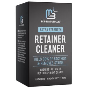 Retainer Cleaner Tablets and Denture Bath Case M3 Naturals 4 Month Supply Denture Cleaner for Retainers + Bath Case