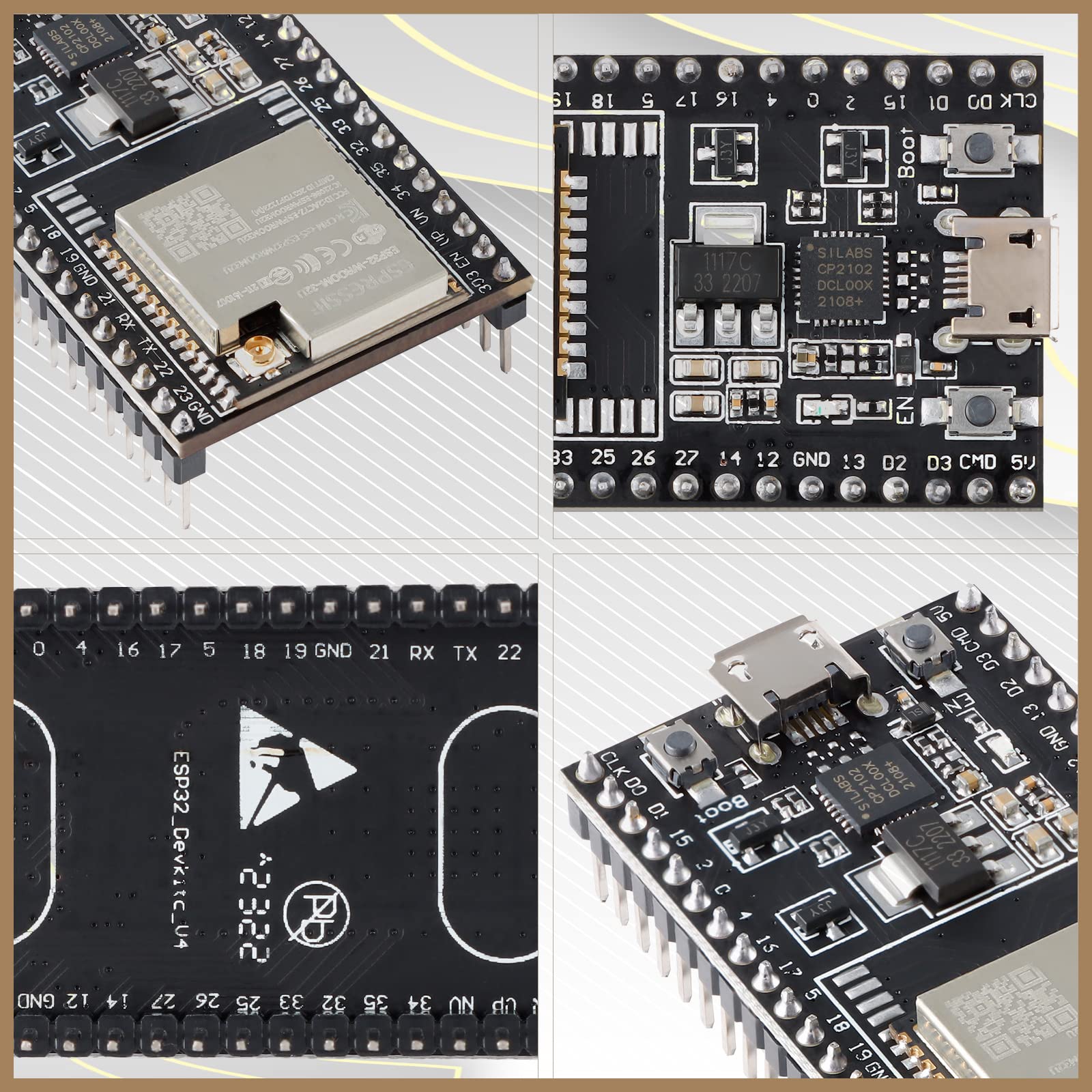 EC Buying ESP32-DevKitC Development Board ESP32 Development Board Equipped with WROOM-32U Module Integrated WIFI Bluetooth Module Microprocessor Interface SPI I2C I2S Suitable for Arduino WiFi (3PCS)