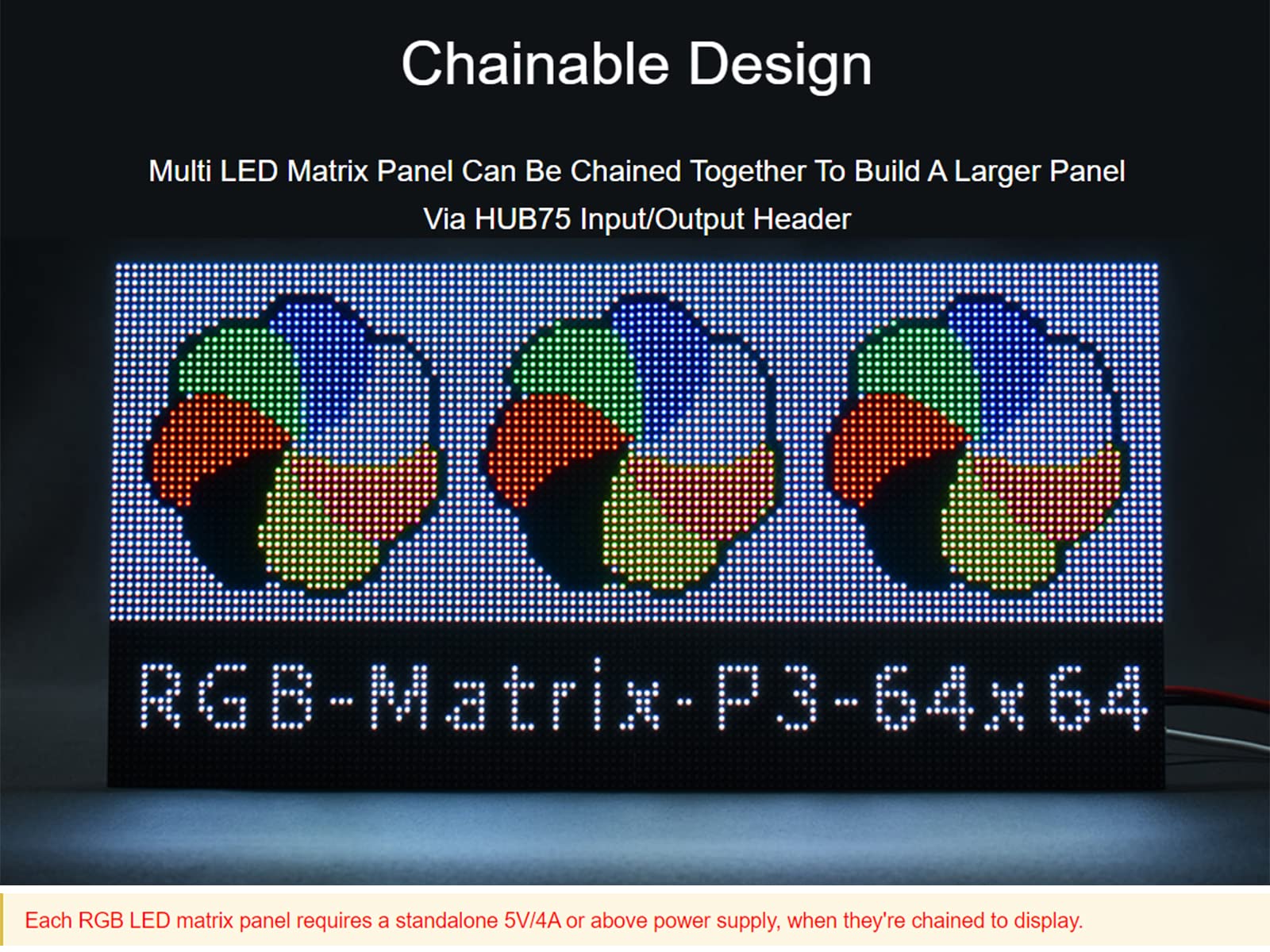 Waveshare RGB Full-Color LED Matrix Panel 3mm Pitch 64×64 Pixels 4096 Individual RGB LEDs Adjustable Brightness Compatible with Raspberry Pi