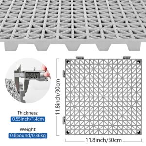 ToLanbbt Modular Interlocking Cushion 12P 11.8" x 11.8" Interlocking Rubber Floor Drain Holes Non-Slip Splicing Drainage Mats for Deck, Shower, Kitchen, Drain Pool, Sauna Bath, Indoor Outdoor (Grey)