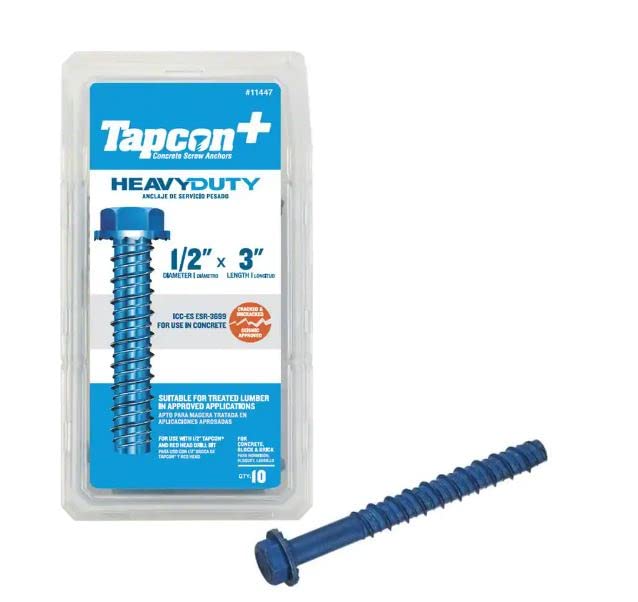 Tapcon+ 1/2 in. x 3 in. Heavy Duty Screw Anchors 10CT, Blue