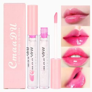 evpct 2pcs clear color changing ph tinted lip gloss sets for women, pink mood lip oil gloss balm tint stain glaze pack hydrating 0.11 fl.oz *2