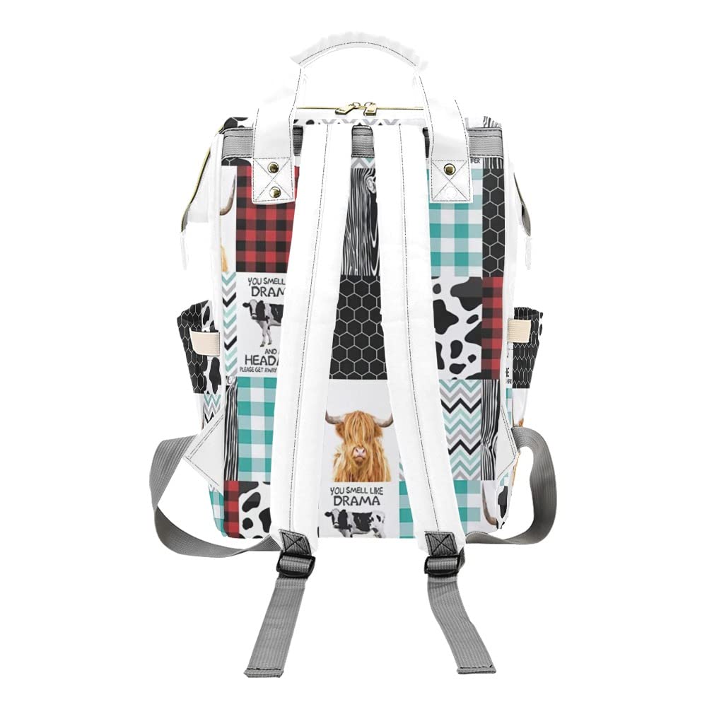 XOZOTY Highland Cow Patchwork White Diaper Bags with Name Waterproof Mummy Backpack Nappy Nursing Baby Bags Gifts Tote Bag for Women