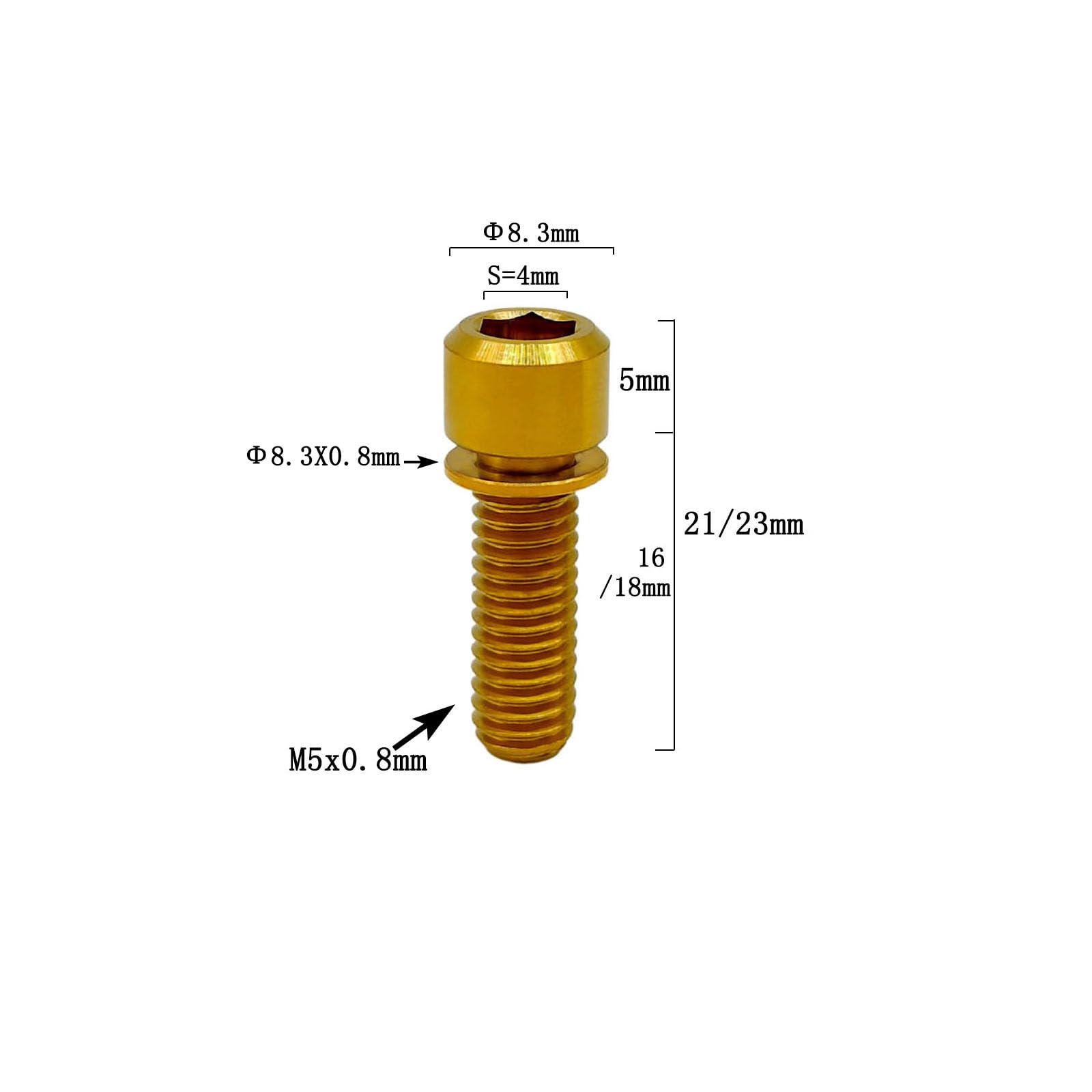 RISON Titanium M5 x 18mm Bicycle Screws Allen Hex Socket Head Bike Bolts Gold Bolts with Washer 5PCS