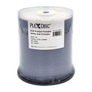 plexdisc 95079 dvd-r 4.7gb 16x white inkjet hub printable - 100pk spindle frustration free packaging, 100 disc