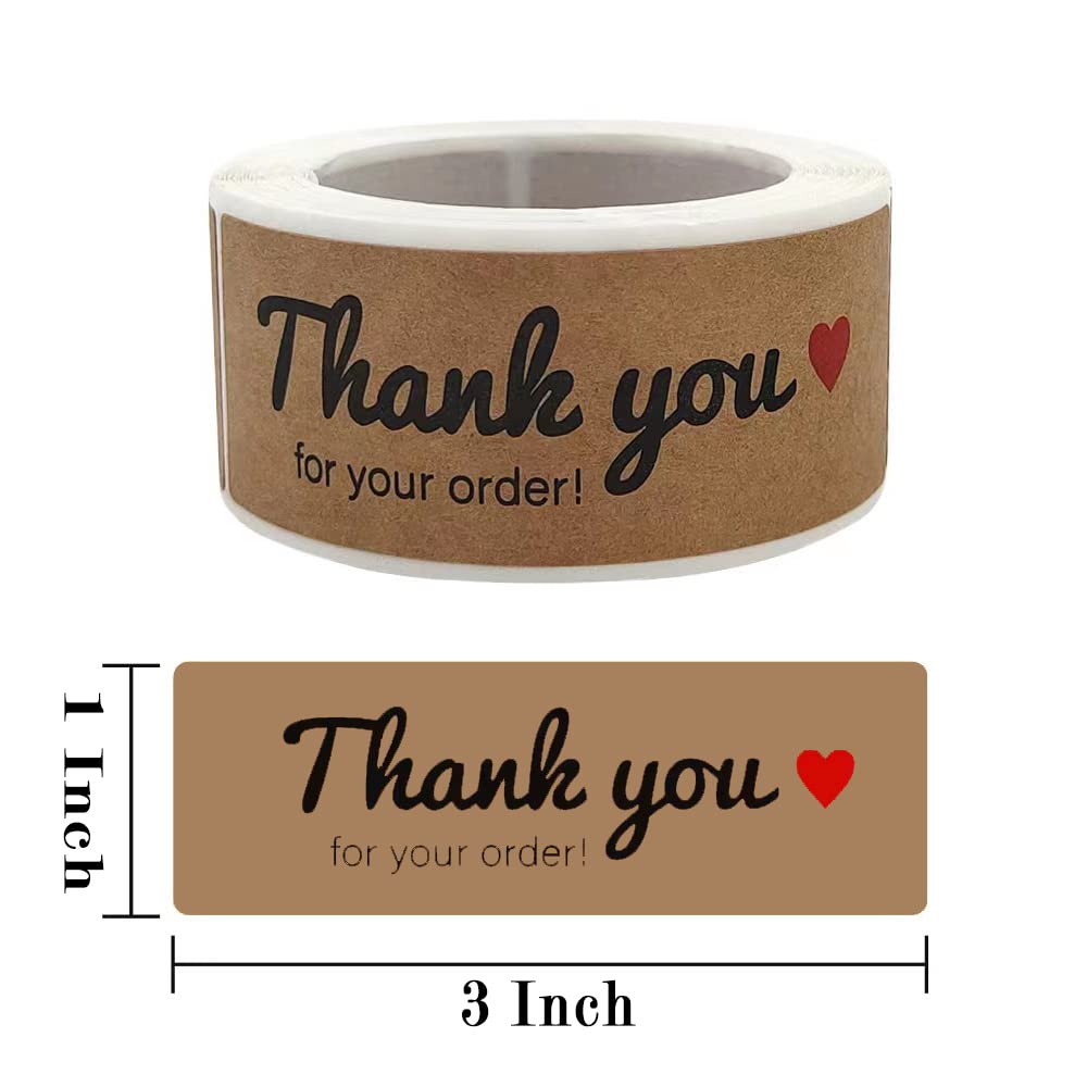 1" x 3" Thank You for Your Order Stickers Rectangle Gift Seal Kraft Paper Thank You for Your Purchase Stickers Labels for Business Wedding Party Decor Handmade Decoration Sticker (4 Rolls, 480 PCS)