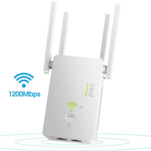 WiFi Range Extender Signal Booster Covers Up to 2640 Sq.ft and 25 Devices, Up to 1200Mbps Dual Band WiFi Repeater with Ethernet Port Internet Booster for Home