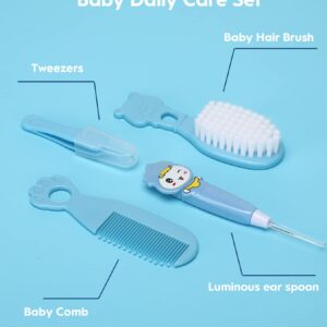 Baby Healthcare and Grooming Kit, Safety Newborn Nursery Baby Care Kit, with Hair Brush Comb, Nail Clipper, Thermometer, Pacifier Clip, Baby Registry Search, Newborn Essentials Girls Boys (Blue)