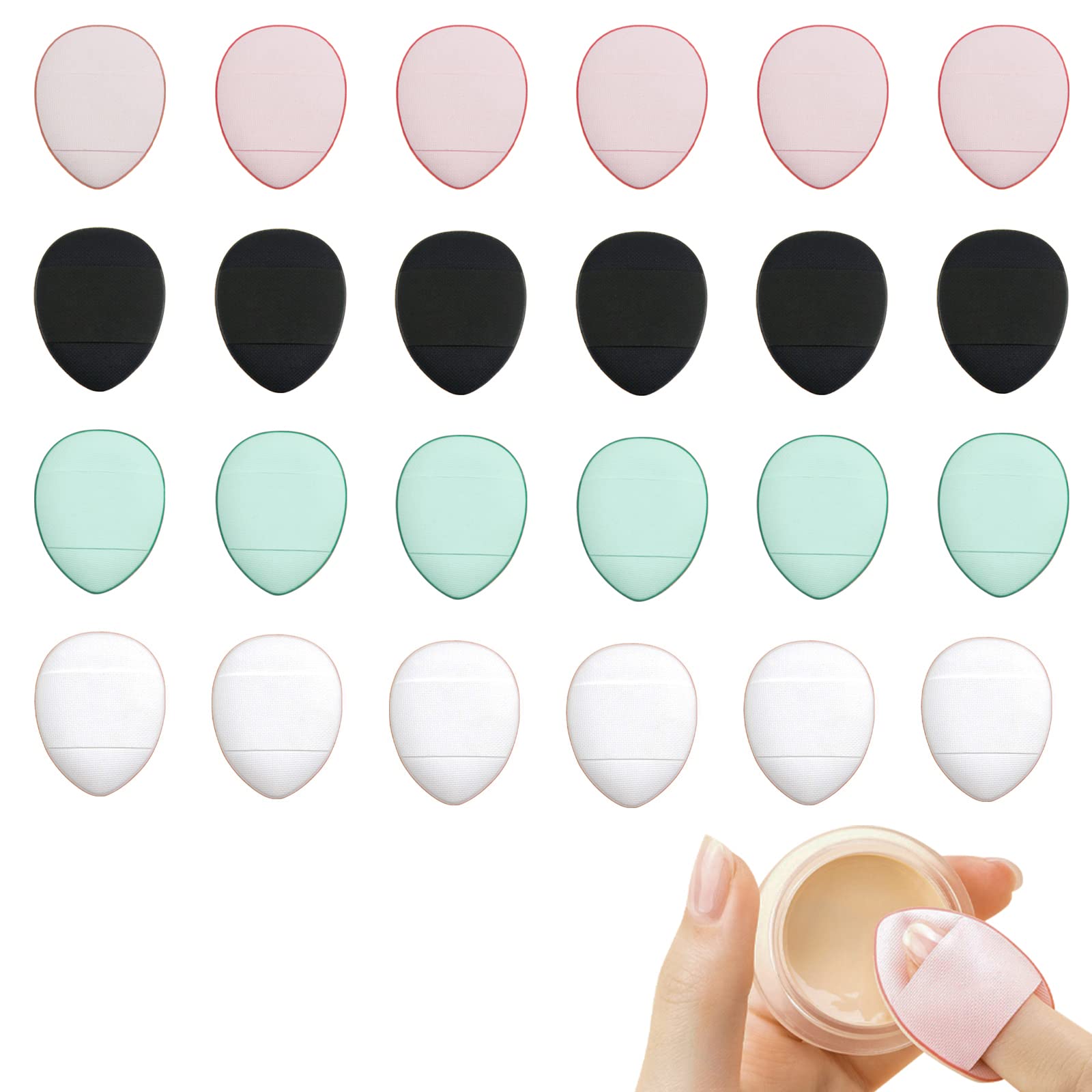 24 PACK Mini Triangle Powder Puff Makeup Pads Beauty Blender Sponges for Face Profusion Liquid Blush Beauty Blender Puff (Pink + Black + Blue + White)