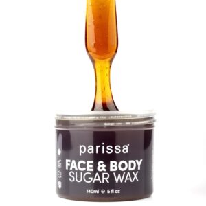 Parissa Face & Body Sugar Wax for Sensitive Skin, 100% Natural Hair Removal, At-Home Waxing Kit - 140ml Chamomile Sugar Wax, 20 Epilation Strips, 3 Wooden Spatulas, 5 Fl Oz (Pack of 1)