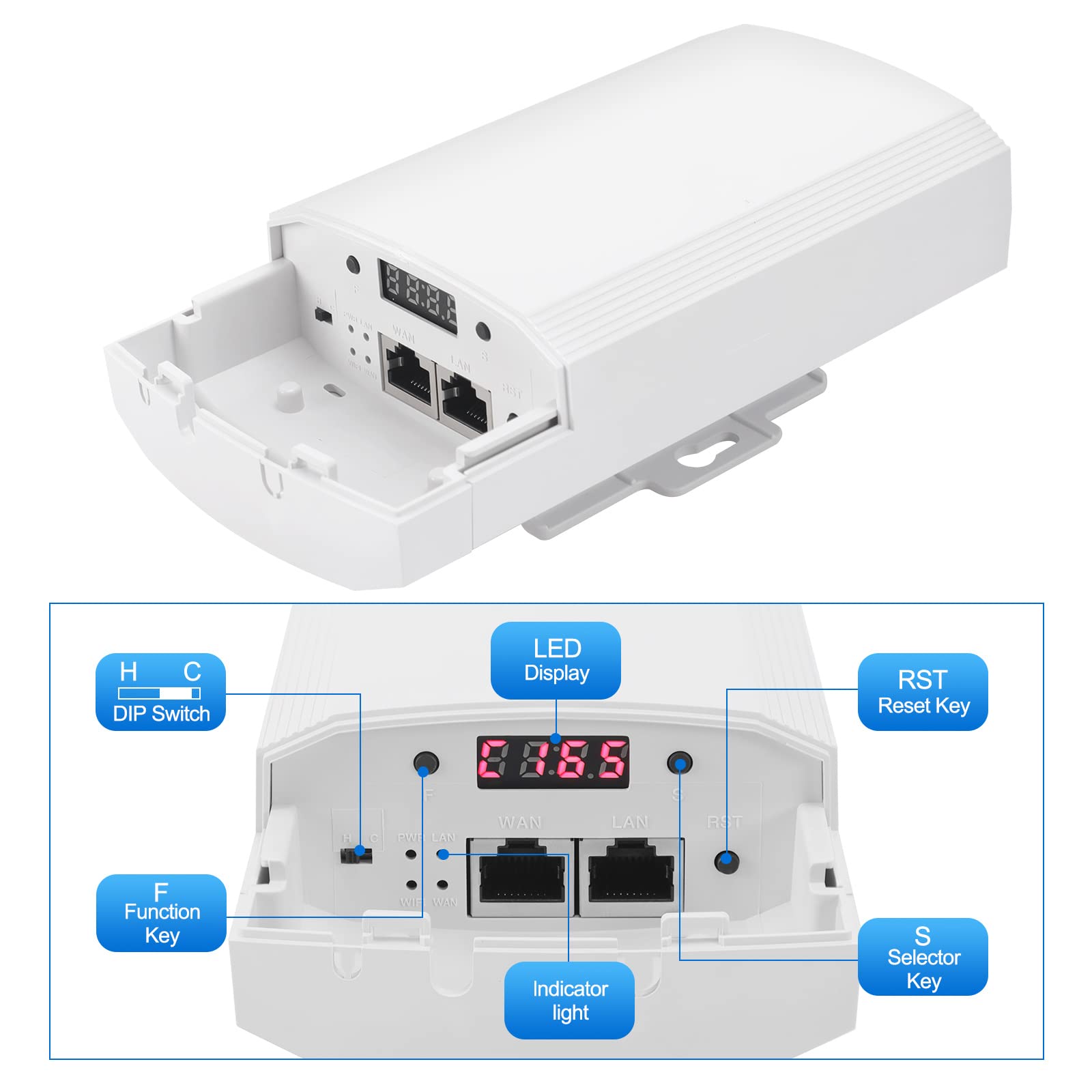 Fretech Wireless Bridge Set 900Mpbs 5.8G WiFi Outdoor CPE Point to Point Long Range up to 2-3KM CPE200 with 12dBi High-Gain Antenna，24V PoE Power, IP65 Waterproof,2-Pack, White