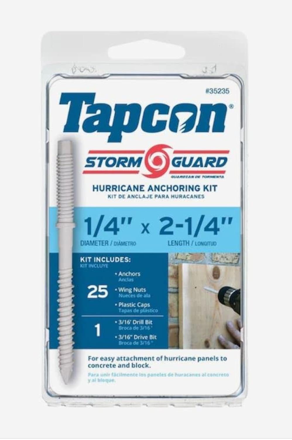 Tapcon 1/4 in. x 2-1/4 in. Hex Nut Concrete Anchor Storm Guard Hurricane Anchoring Kit 25CT, White