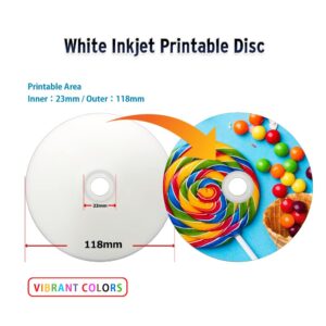 PlexDisc 95252 CD-R 700MB 52X White Inkjet Hub Printable - 100pk Spindle Frustration Free Packaging, 100 Discs