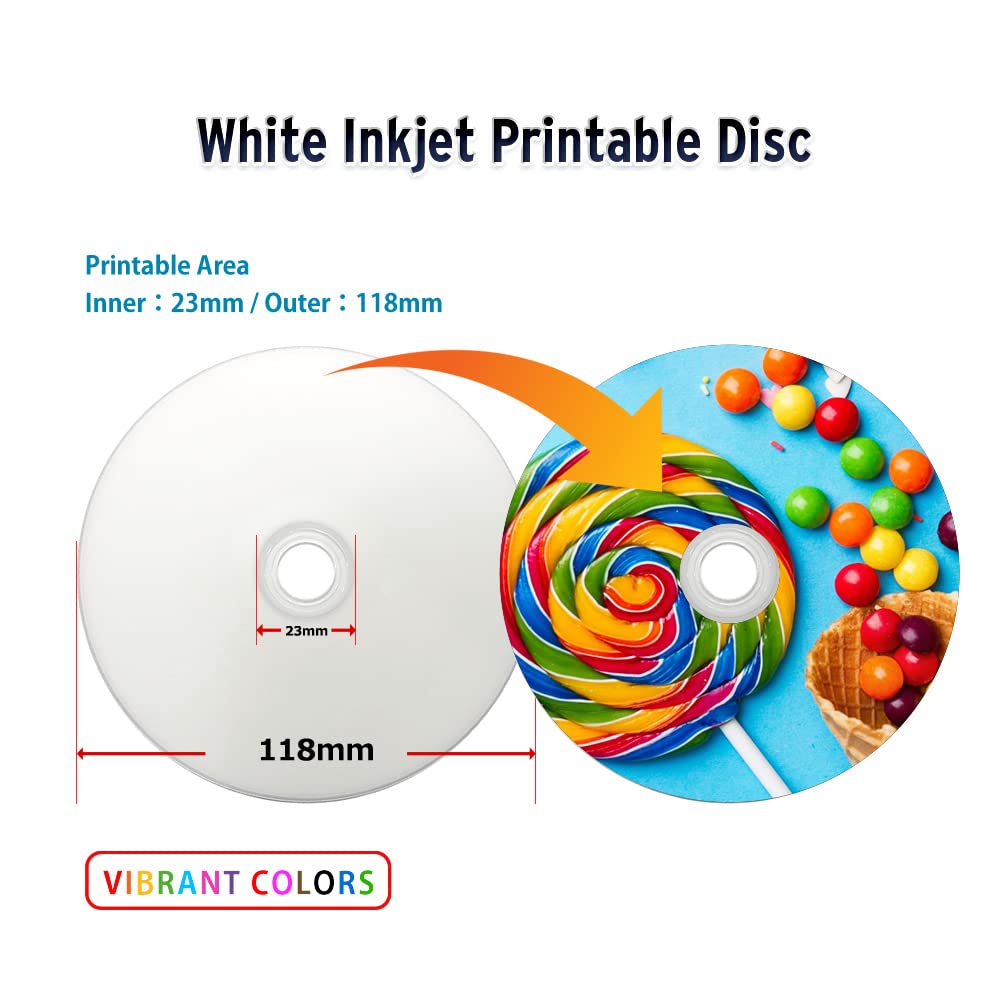 PlexDisc 95252 CD-R 700MB 52X White Inkjet Hub Printable - 100pk Spindle Frustration Free Packaging, 100 Discs