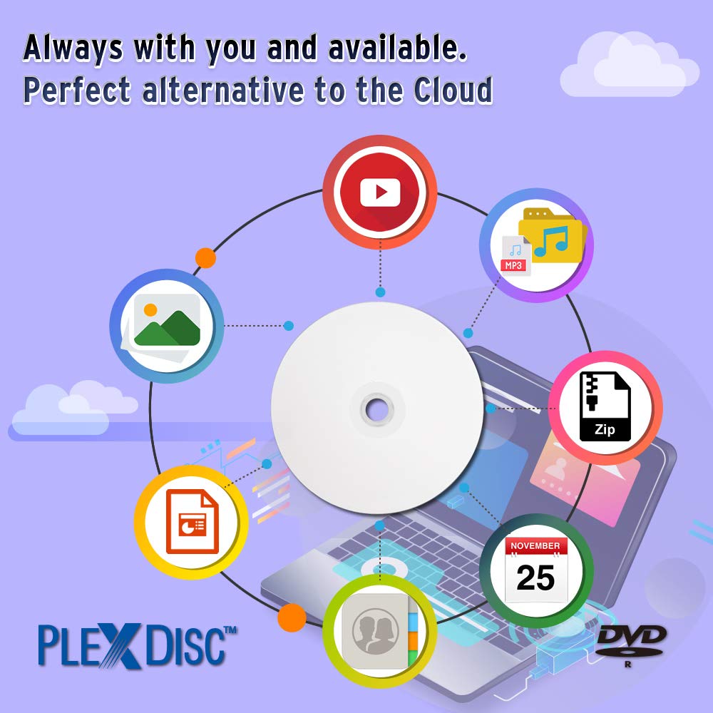 PlexDisc 95079 DVD-R 4.7GB 16X White Inkjet Hub Printable - 100pk Spindle Frustration Free Packaging, 100 Disc