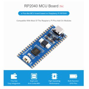 waveshare RP2040-Plus Mini Board High-Performance Pico-Like MCU Board Based on Raspberry Pi RP2040 Chip,Dual-core Arm Cortex M0+ Processor,USB-C Connector,Onboard 4MB Flash,Higher Current DC-DC Chip