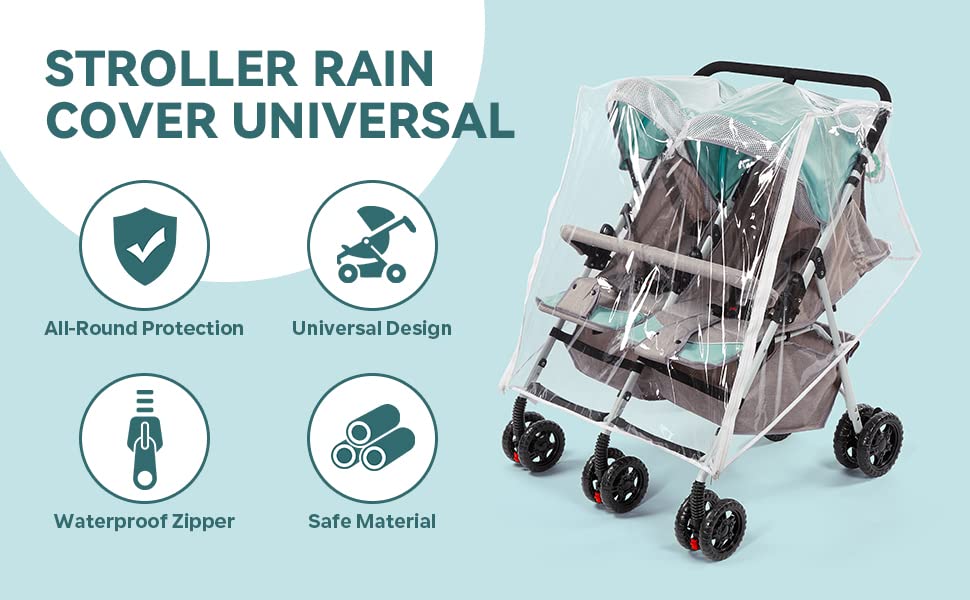 Double Stroller Rain Cover, Waterproof Weather Shield for Side by Side Baby Double Stroller, Twins Stroller Cover for Rain/Wind/Snow/Cold/Dust, Baby Outdoor Accessories