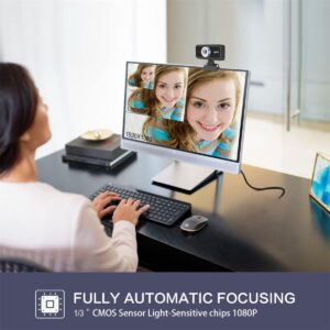 1080P Full HD Webcam,Computer Laptop PC Mac Desktop Webcam for Meetings and Video Calls Pro Stream Webcam with Plug and Play Video Calling, Built in Microphone,Black