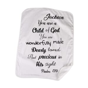 personalized cotton swaddle baby blankets with name – ‘child of god’ quote blanket for baptism, christening, godson, goddaughter, boy or girl, baby shower – super soft, breathable