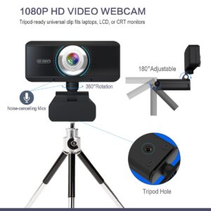 1080P Full HD Webcam,Computer Laptop PC Mac Desktop Webcam for Meetings and Video Calls Pro Stream Webcam with Plug and Play Video Calling, Built in Microphone,Black