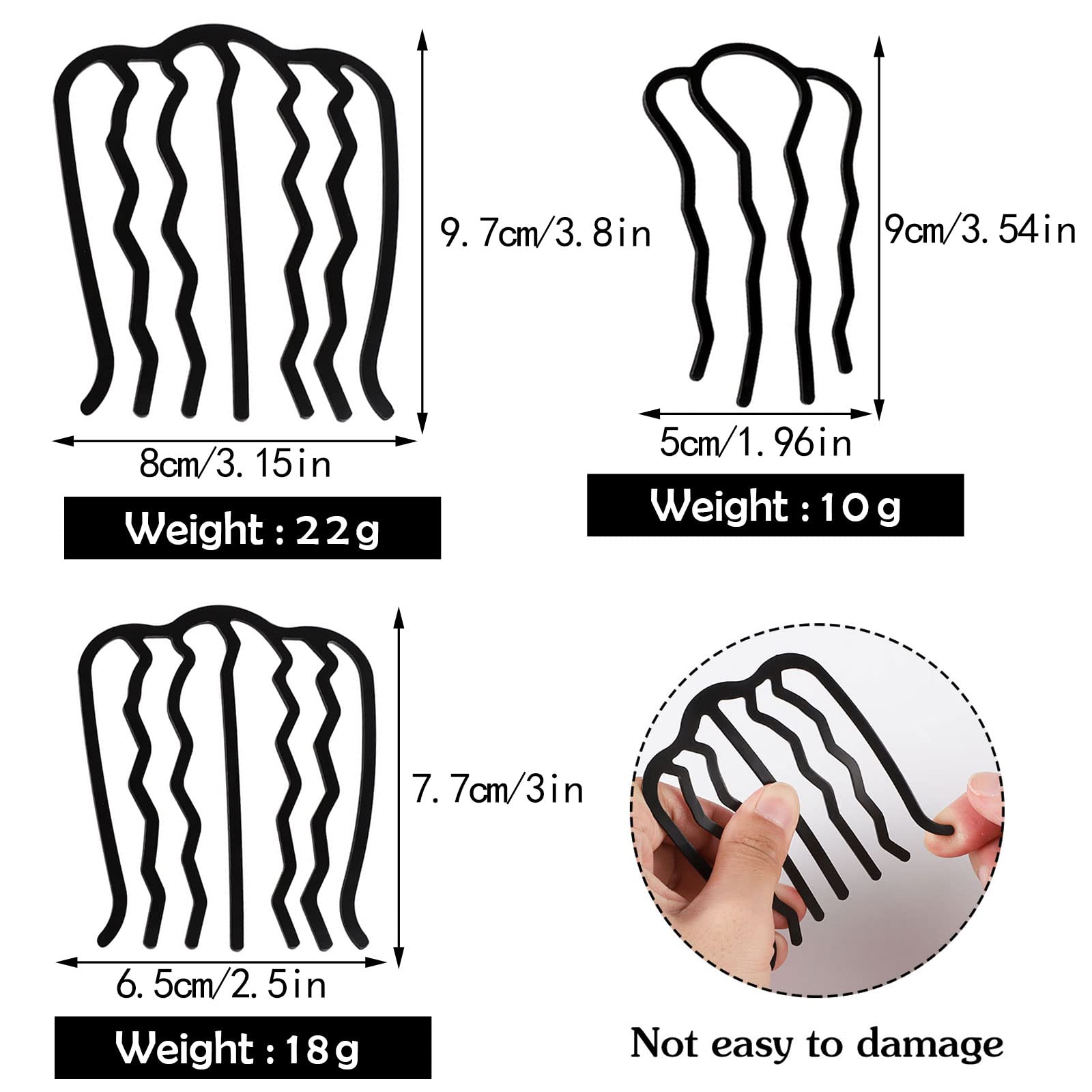 8 Piece U-Shape Hair Combs for Women's French Twist Updo and Bun Vintage Styling (Black)