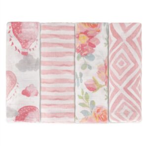 featherhead™ 100% cotton muslin swaddle blankets for baby girl - large 47”x 47” - pre-washed, soft, & breathable - newborn essential & perfect baby registry gift (4 pack - garden floral)