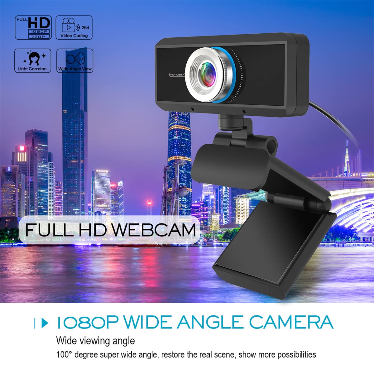 1080P Full HD Webcam,Computer Laptop PC Mac Desktop Webcam for Meetings and Video Calls Pro Stream Webcam with Plug and Play Video Calling, Built in Microphone,Black