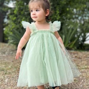 AGQT Baby Girls Tutu Dress Sleeveless Toddler Infant Tulle Tutu Dresses Birthday Party Flower Wedding Layered Lace Mini Layers Dress Light Green Size 4-5T