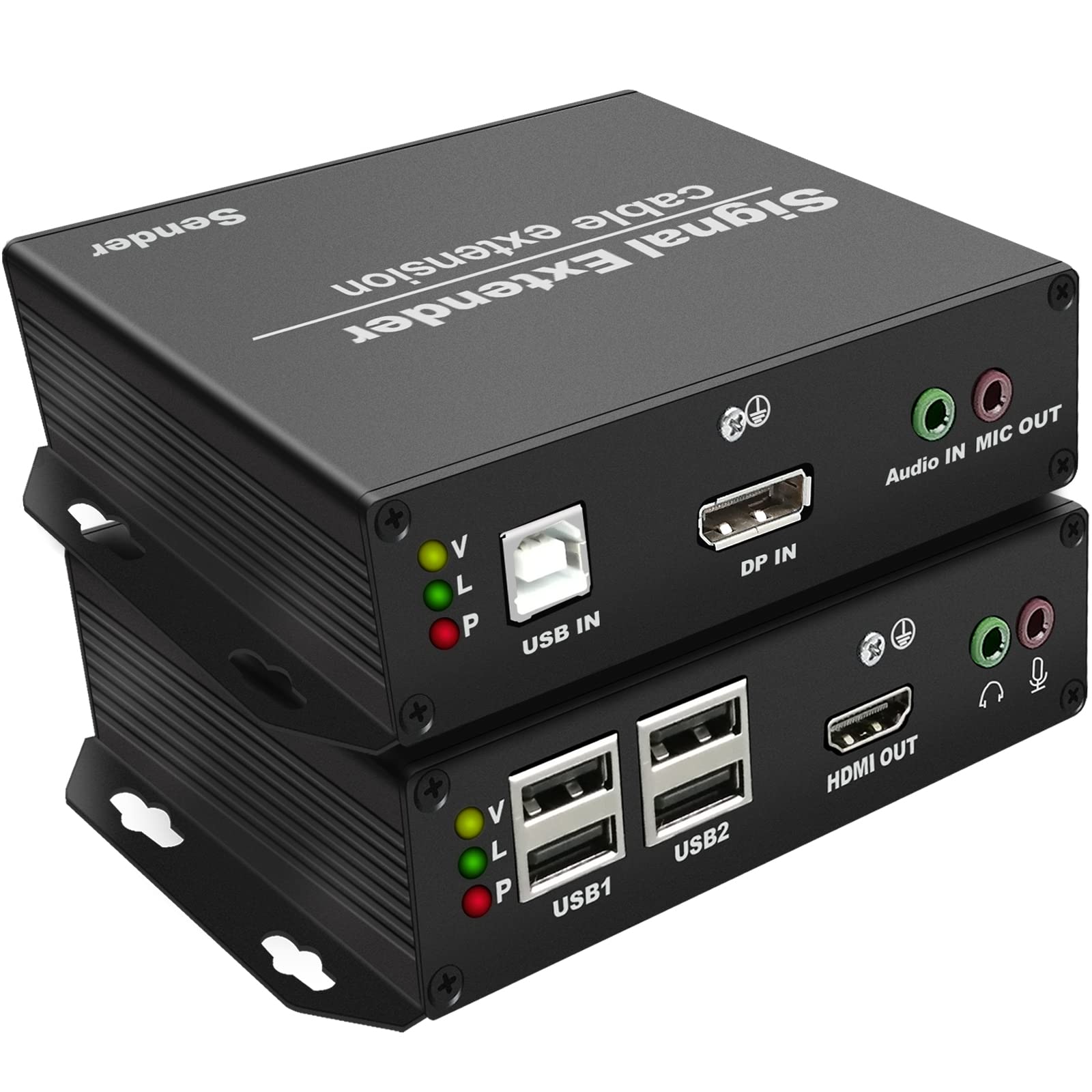 4K DP to HDMI KVM Extender Over Cat5e/6/7 up to 394ft, LornCeng DisplayPort to HDMI Ethernet Extension Over IP Zero Latency Support 3D 4K@30Hz, HDMI 1.4, EDID Pass-Through, IR, RS232, 4Port USB2.0