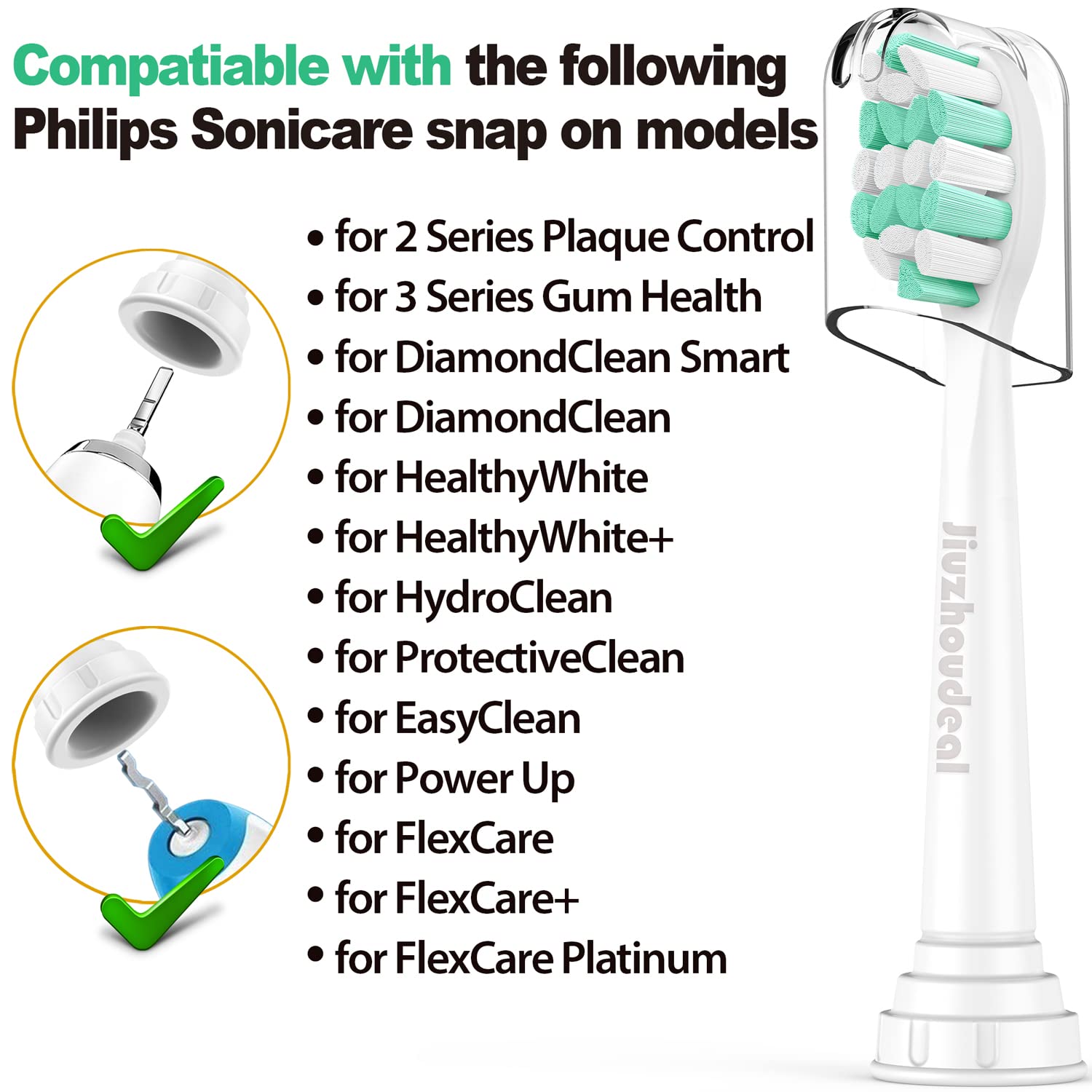 Jiuzhoudeal Toothbrush Replacement Heads for Philips Sonicare C2 Plaque Control ProtectiveClean 4100 5100 6100 Electric Toothbrush Heads, 10-Pack