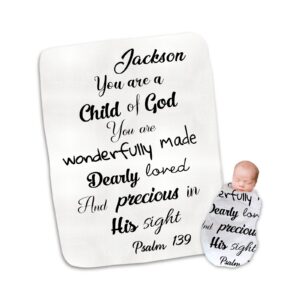 Personalized Cotton Swaddle Baby Blankets with Name – ‘Child of God’ Quote Blanket for Baptism, Christening, Godson, Goddaughter, Boy or Girl, Baby Shower – Super Soft, Breathable