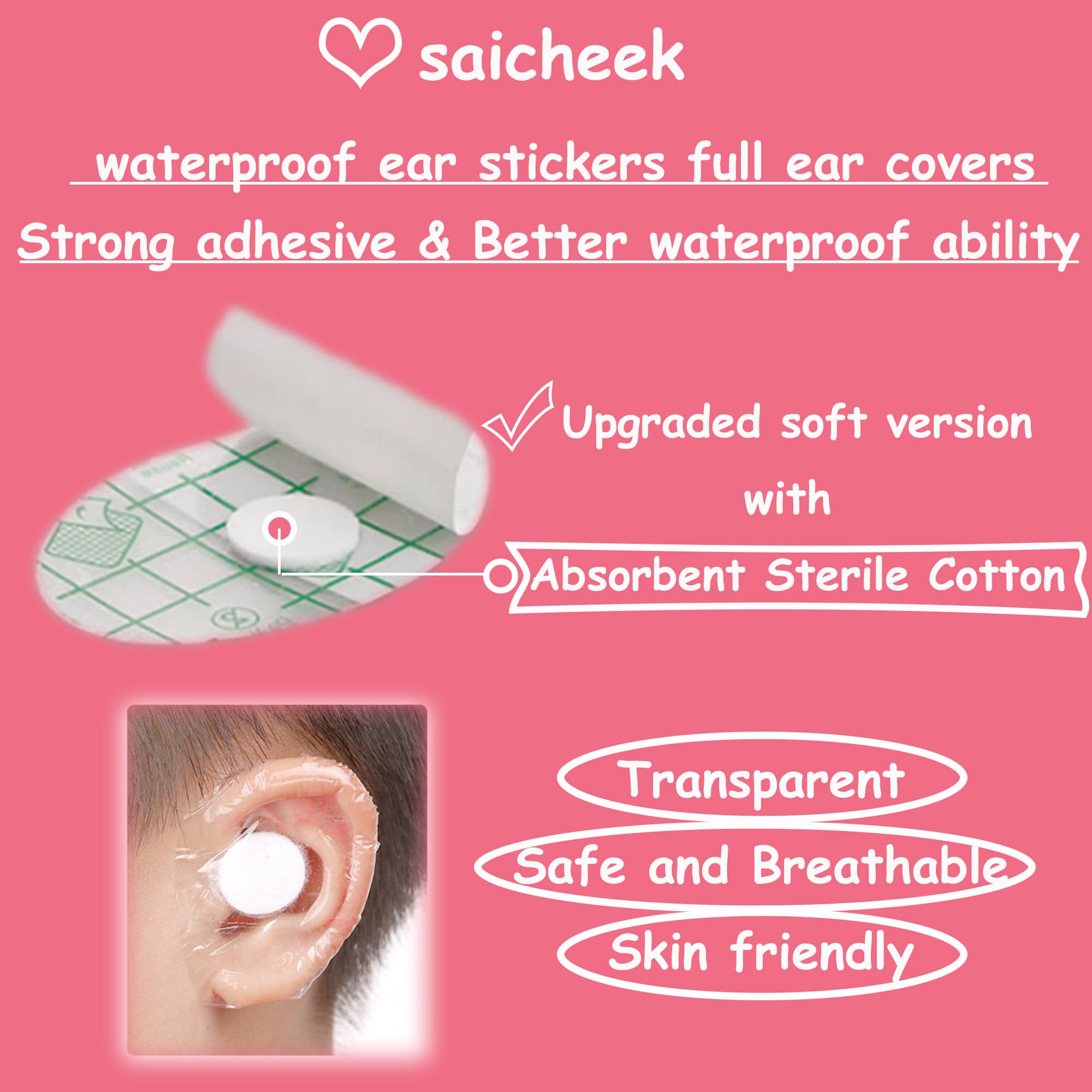 saicheek 20-Pack Baby Ear Covers for Shower with Cotton Ball,Baby Shower Cap Baby Ear Protection for Bath,Waterproof Ear Covers Ear Stickers for Swimming,Shower Cap for Kids Toddler