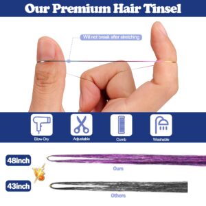 16 Colors Hair Tinsel Kit, ELASO 48 Inches 3300 Strands Tinsel Hair Extensions, Fairy Hair Tinsel for Christmas Halloween Cosplay Party, Highlights Sparkling Glitter Hair