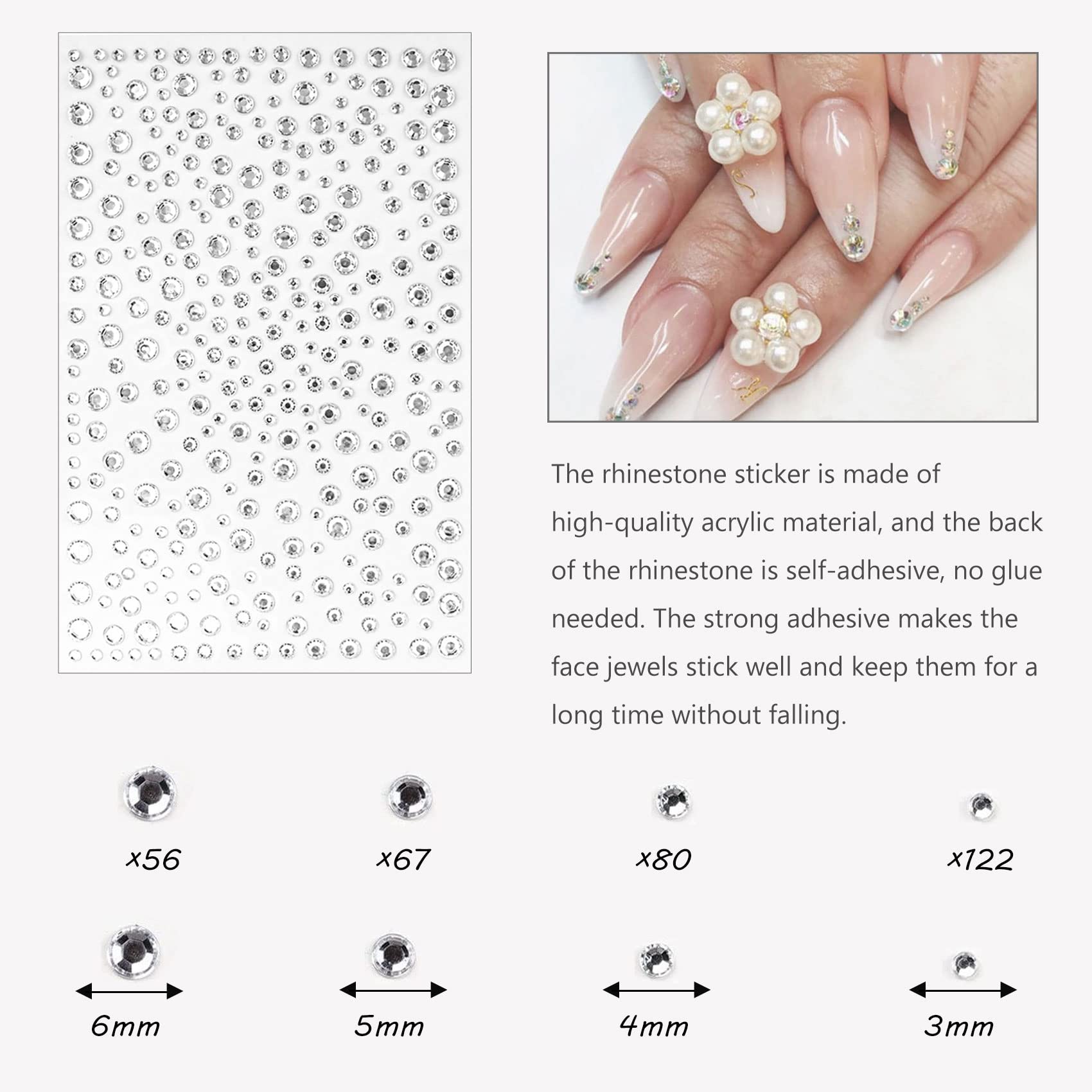 8 Sheets 4100 PCS White Pearl Rhinestone Stickers,3D Self Adhesive Face Gems Stick on Hair Eyes Face Body Makeup Flat Pearl Eyeshadow Sticker Tattoo Gem Women Nail Art Decoration DIY Craft Rhinestones