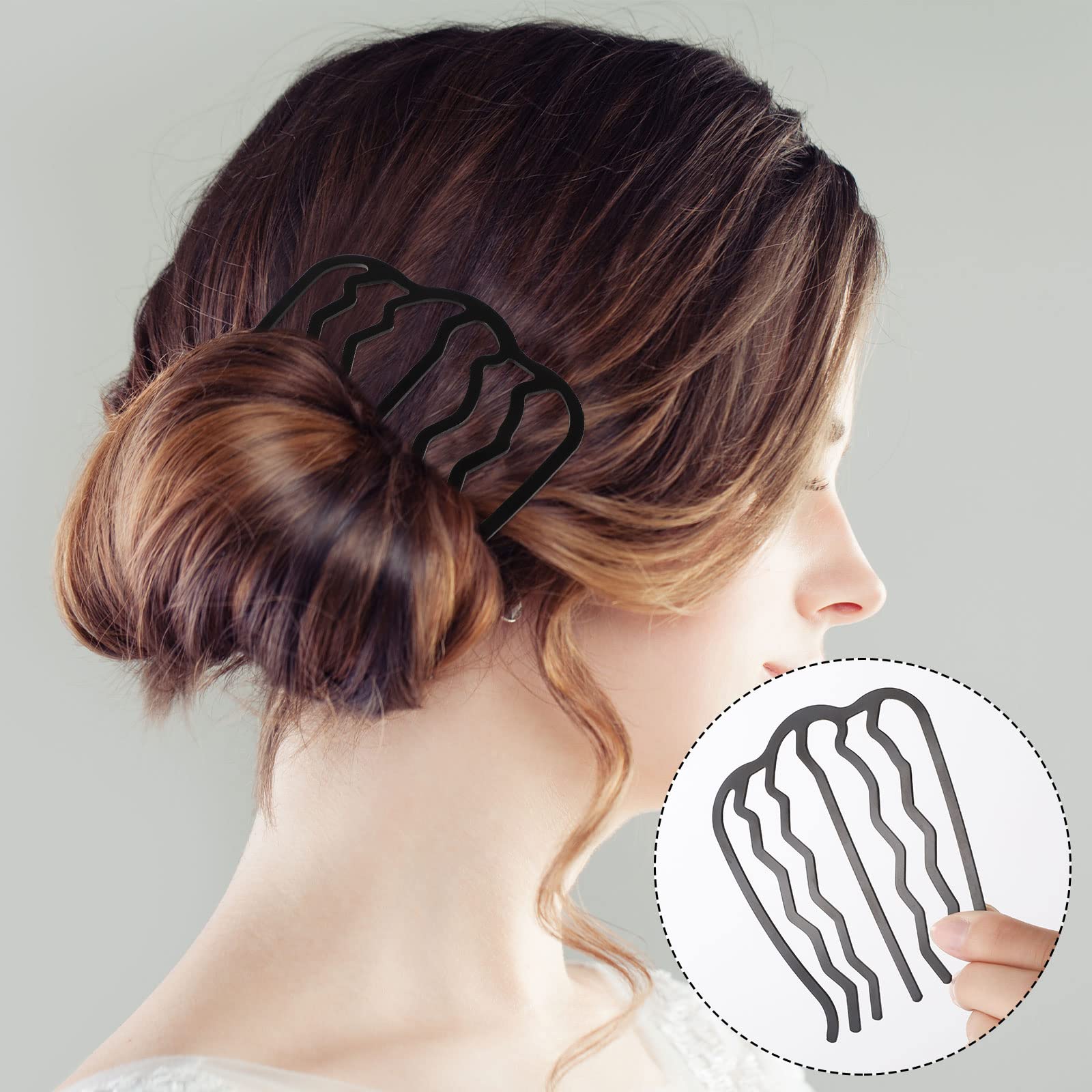 8 Piece U-Shape Hair Combs for Women's French Twist Updo and Bun Vintage Styling (Black)