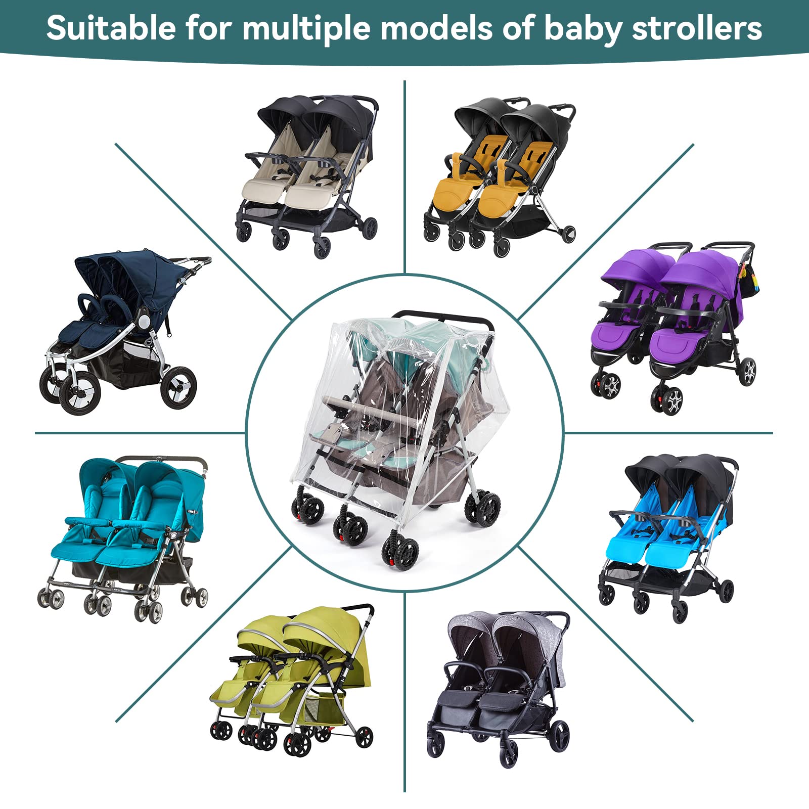 Double Stroller Rain Cover, Waterproof Weather Shield for Side by Side Baby Double Stroller, Twins Stroller Cover for Rain/Wind/Snow/Cold/Dust, Baby Outdoor Accessories