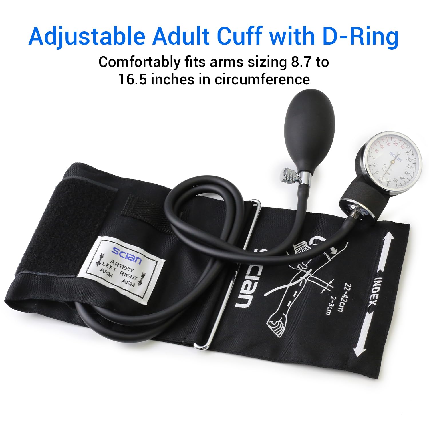 Scian Manual Blood Pressure Cuff with Stethoscope – Professional Aneroid Sphygmomanometer with Adult Cuff 8.7”-16.5”& D-Ring, Classic Bp kit with Carrying Bag (Black)