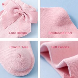 Marchare Baby Girls Knee High Socks Baby Girls Bow Stockings Cotton Uniform Stockings Dress Socks 3 Pack,White 0-3 months