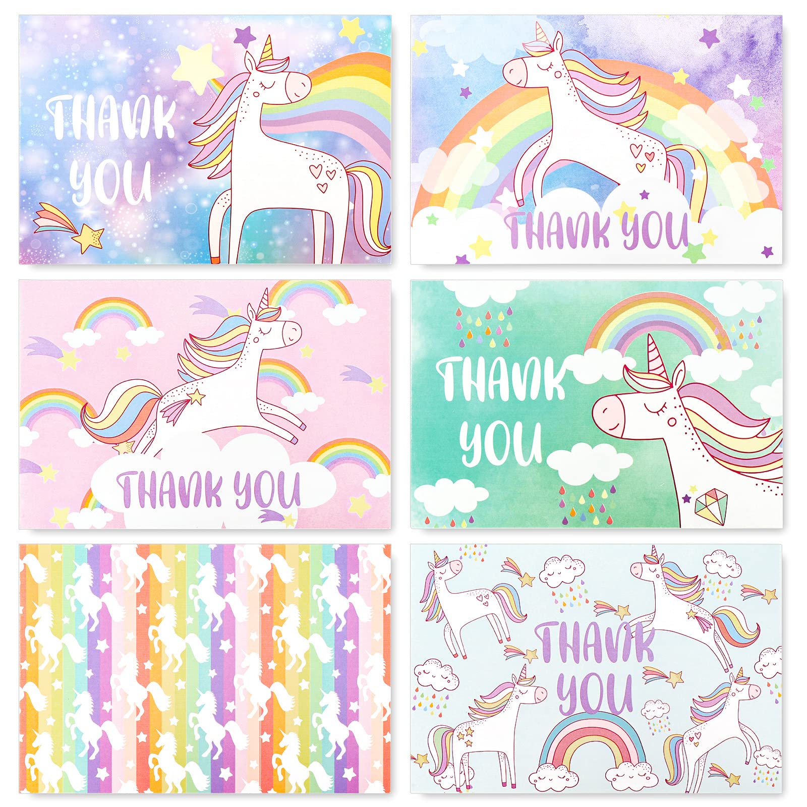 AnyDesign Thank You Cards 30 Pack Rainbow Note Cards with Matching Seal Stickers Envelopes Cartoon Greeting Blank Cards for Baby Shower Wedding Birthday Party Supplies, 4 x 6 Inch