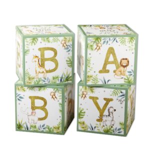 kate aspen safari baby boxes with letters for baby shower decorations photo prop & jungle animal nursery décor (set of 4 spells baby) (28609na)