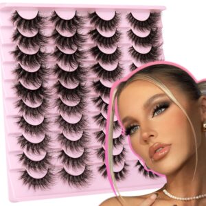 20 pairs fake eyelashes fluffy volume mink lashes wispy 20mm long dramatic false eyelashes 4 styles reusable handmade soft faux mink eye lashes pack by gvefetiee