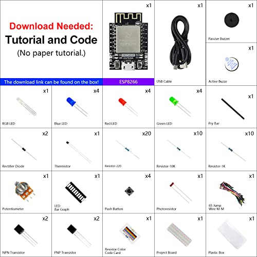 Freenove Basic Starter Kit for ESP8266 (Included) (Compatible with Arduino IDE), ESP-12S Onboard Wi-Fi, MicroPython C Code, 339-Page Detailed Tutorial, 140 Items, 50 Projects