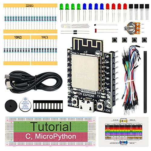 Freenove Basic Starter Kit for ESP8266 (Included) (Compatible with Arduino IDE), ESP-12S Onboard Wi-Fi, MicroPython C Code, 339-Page Detailed Tutorial, 140 Items, 50 Projects