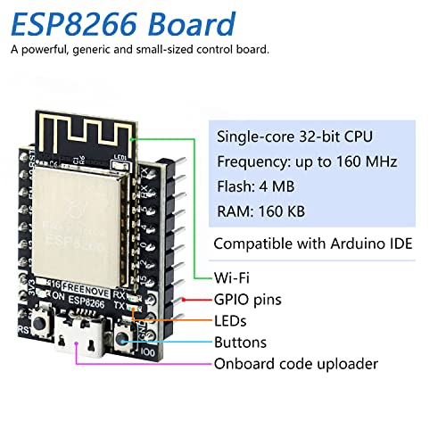 Freenove Basic Starter Kit for ESP8266 (Included) (Compatible with Arduino IDE), ESP-12S Onboard Wi-Fi, MicroPython C Code, 339-Page Detailed Tutorial, 140 Items, 50 Projects