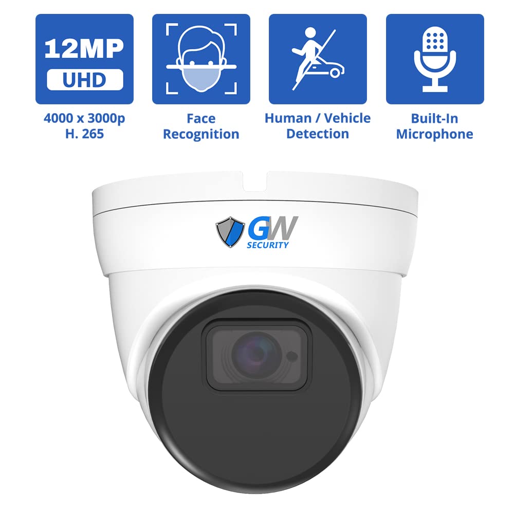 GW Security 64 Channel NVR UltraHD 12MP 4K @30FPS Face/Human/Vehicle Detection PoE Security Camera System with 32 x 12MP IP Microphone Smart AI Dome Cameras, Color Night Vision, Outdoor/Indoor Camera