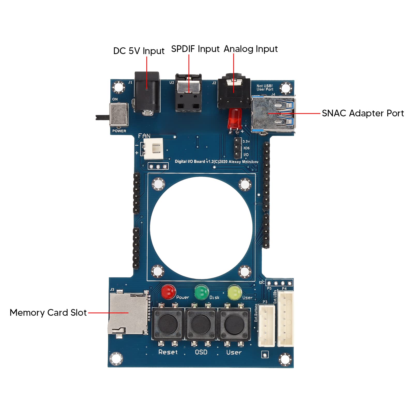 for Mister FPGA Digital IO Board V1.2, for TOSLink 3.5mm Jack Expansion Board for Terasic DE10 Nano SoC Accessories, with 3 Status Indicators