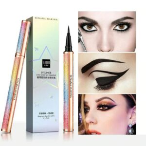 4d Silk Fiber Lash Mascara, SENANA MARINA Eyeliner & Mascara Set - Black Liquid Eyeliner Pencil/Waterproof Mascara - Sky High Mascara Black Volume and Length Lengthening No Clumping