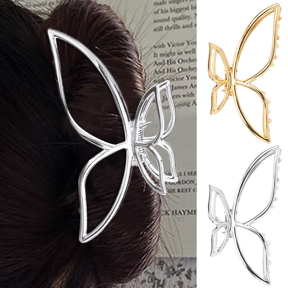 Ahoney Butterfly Metal Hair Clips 4.3" Gold Non-Slip Cute Fashion Shark Accessories for Women (Butterfly)