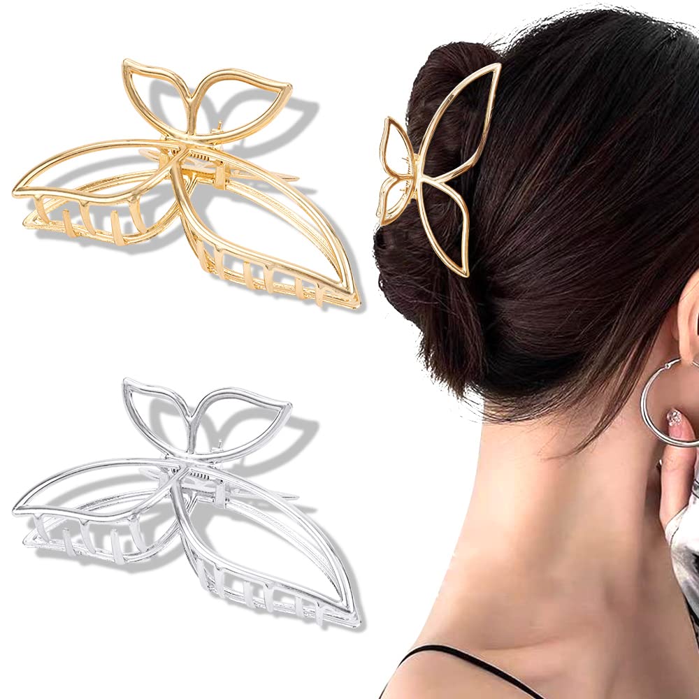 Ahoney Butterfly Metal Hair Clips 4.3" Gold Non-Slip Cute Fashion Shark Accessories for Women (Butterfly)